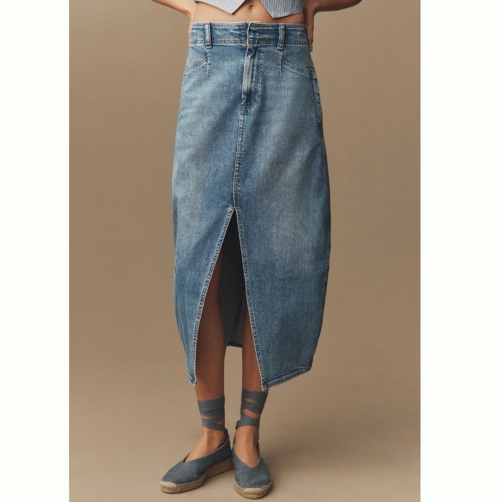 Anthro Pilcro Barrel Denim Midi Skirt NWT - Picture 2 of 3